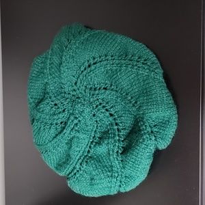Handmade Knit Green/Blue/Black Beret